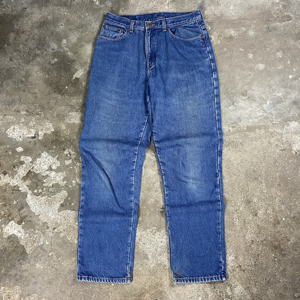 Vintage 90s L.L. Bean Jeans Womens Size 12M Blue Denim Plaid Lined Relaxed Fit
